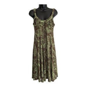 Evan Picone Olive Green and Brown Paisley Rivera Nights Maxi Dress Size 4